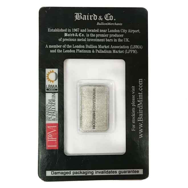 1/10 oz Baird Mint Rhodium Bar .999 Fine (In Assay)