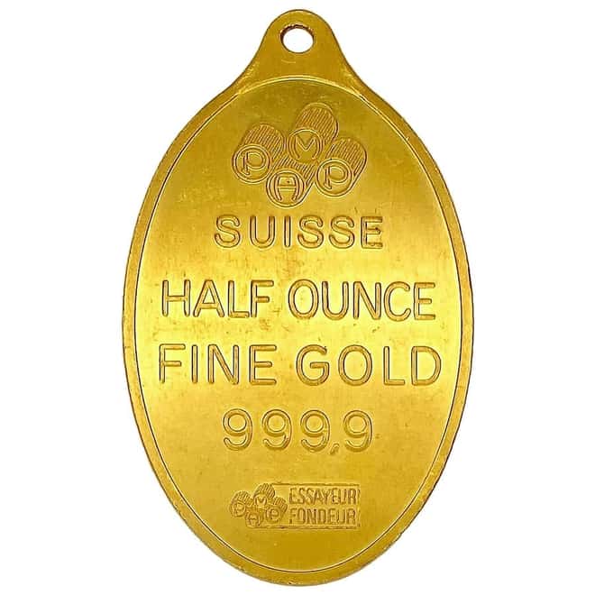 1/2 oz Gold PAMP Suisse Mecca Oval Pendant .9999 Fine