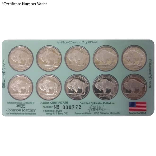 10 x 1/10 oz Johnson Matthey Lewis & Clark .9995 Fine Palladium Round (In Assay)
