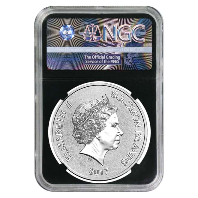 2017 1 oz Silver JFK Solomon Islands NGC MS 69 FDOI First Day of Issue (JFK Ask Not Label Retro)