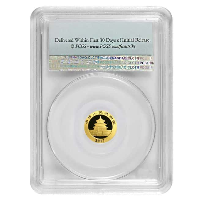 2017 1 Gram Chinese Gold Panda 10 Yuan PCGS MS 69 First Strike