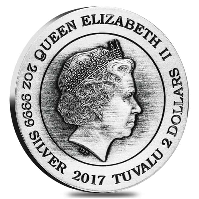 2017 2 oz Tuvalu Norse Goddesses Freya Antiqued High Relief Silver Coin (w/Box&COA)