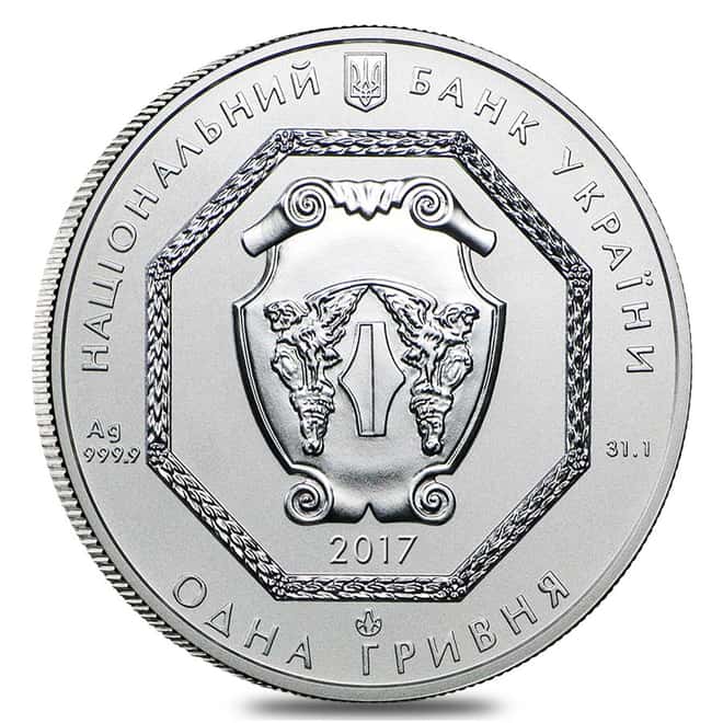 2017 1 oz Ukraine Archangel Michael .9999 Silver Coin In Cap
