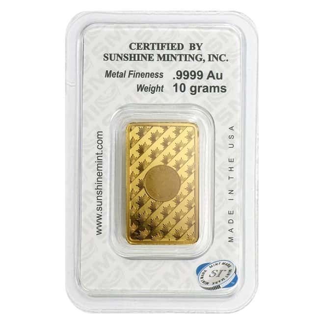 Sunshine Mint 10 gram Gold Bar .9999 Fine (In Assay)
