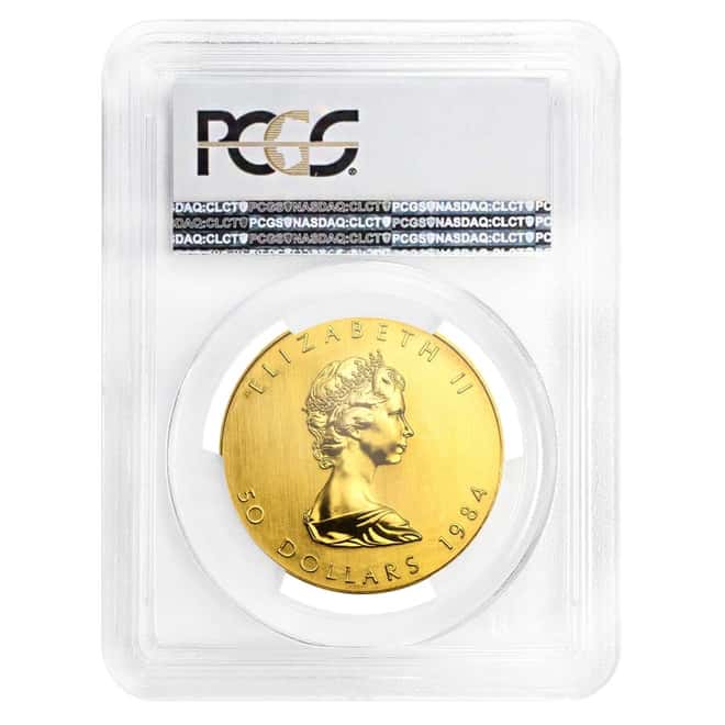 1984 1 oz Canadian Gold Maple Leaf $50 PCGS MS 69 (Carson City Cache Label)