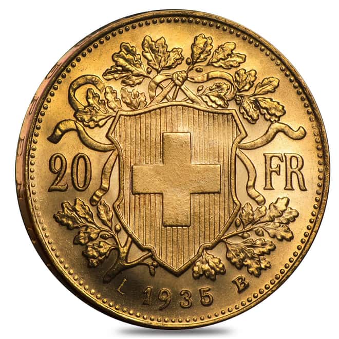 1935 LB Swiss Gold 20 Francs Helvetia NGC MS 65