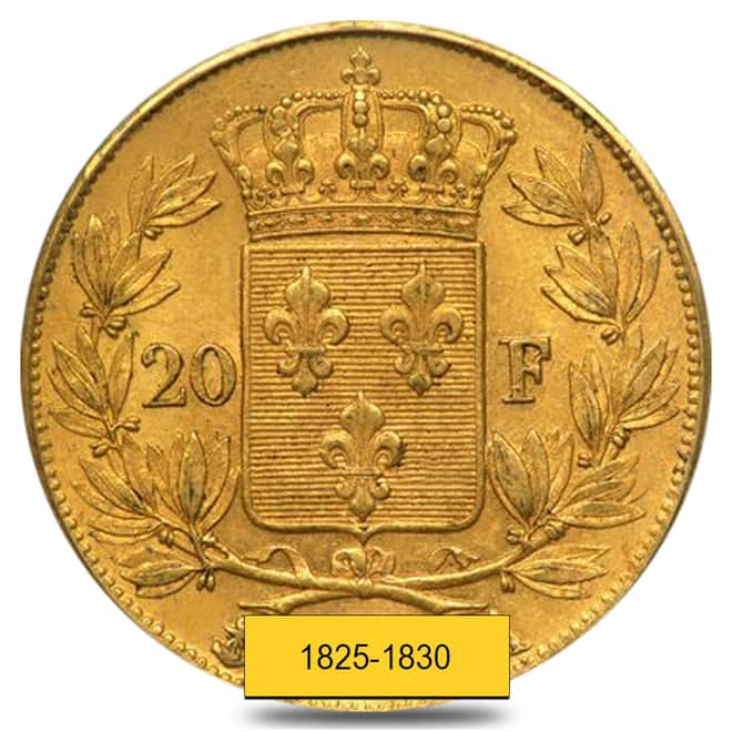 France Gold 20 Francs Charles X AGW .1867 Avg Circ (Random Year,1825-1830)