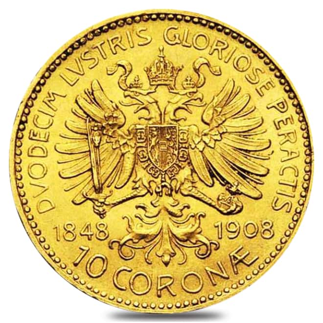 1908 Austria 10 Coronas Gold Coin AU/BU AGW 0.098 oz