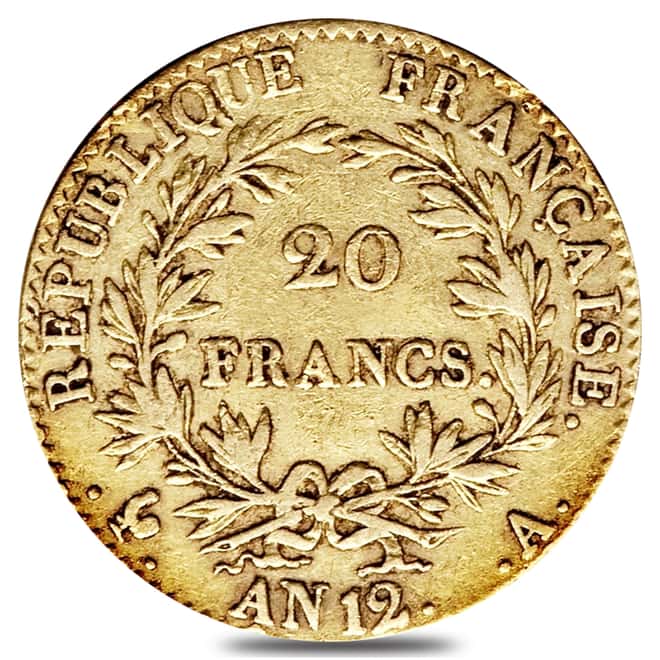AN12 (1803) France Gold 20 Francs Napoleon I Avg Circ AGW .1867