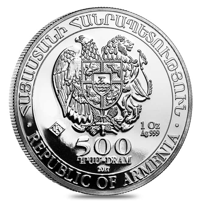 2017 1 oz Armenia Silver 500 Drams Noah's Ark Coin BU