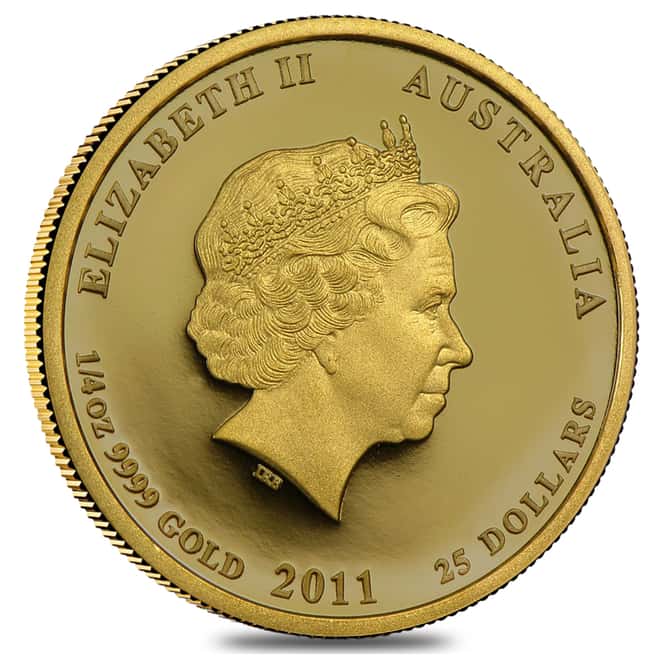 2011 1/4 oz Gold Lunar Year of The Rabbit BU Australia Perth Mint In Cap