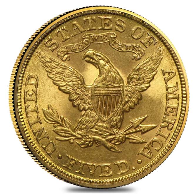 $5 Gold Half Eagle Liberty Head - Brilliant Uncirculated BU (Random Year)