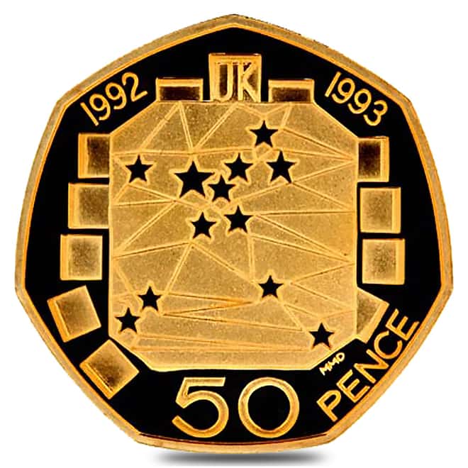 1992/3 Great Britain Fifty Pence EU Presidency Commemorative Proof Gold Coin (w/Box & COA)