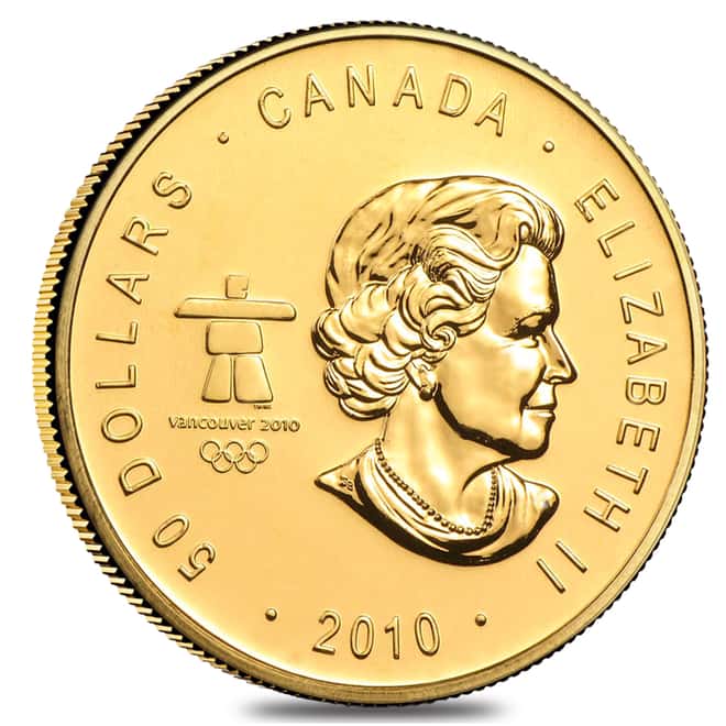 2010 1 oz $50 Vancouver Olympics Canadian Gold Maple Leaf BU .9999 Fine 