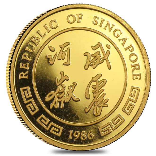 1986 1 oz Singapore 100 Singold Year of the Tiger Gold Proof-Like Coin (Sealed)