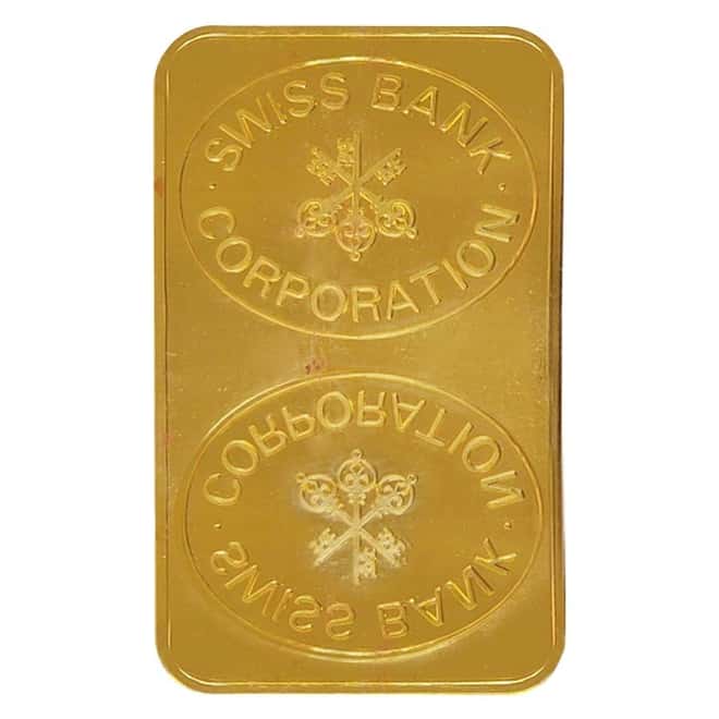 100 gram Swiss Bank Corporation Gold Bar .9999 Fine
