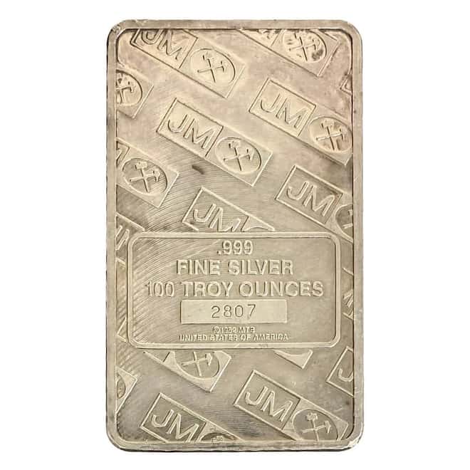 100 oz Johnson Matthey MTB Statue of Liberty Silver Vintage Bar .999 Fine