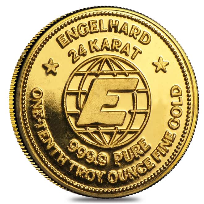 1/10 oz Gold Round Engelhard Prospector .999+ Fine Avg Circ (Random Year)