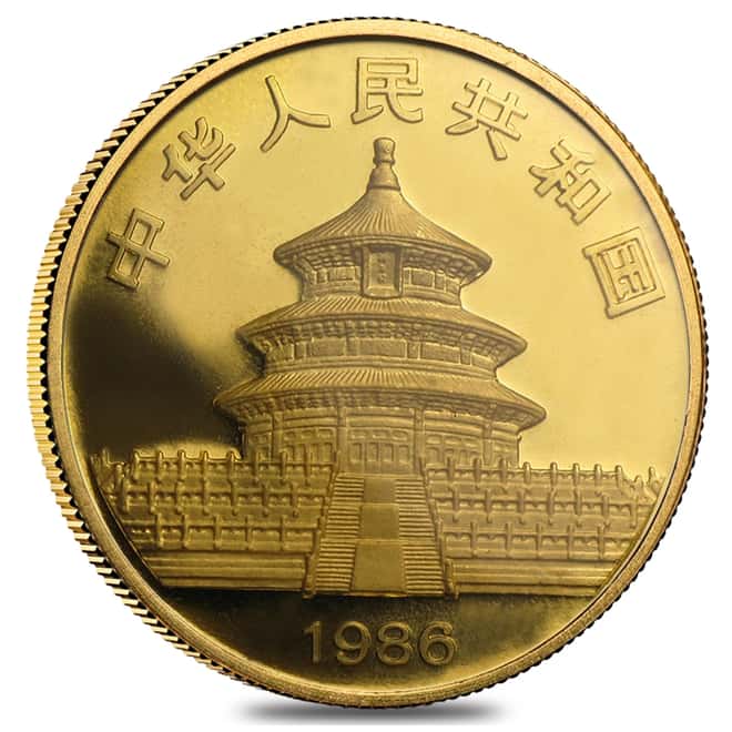 1986 1/10 oz Chinese Gold Panda 10 Yuan BU (Sealed)