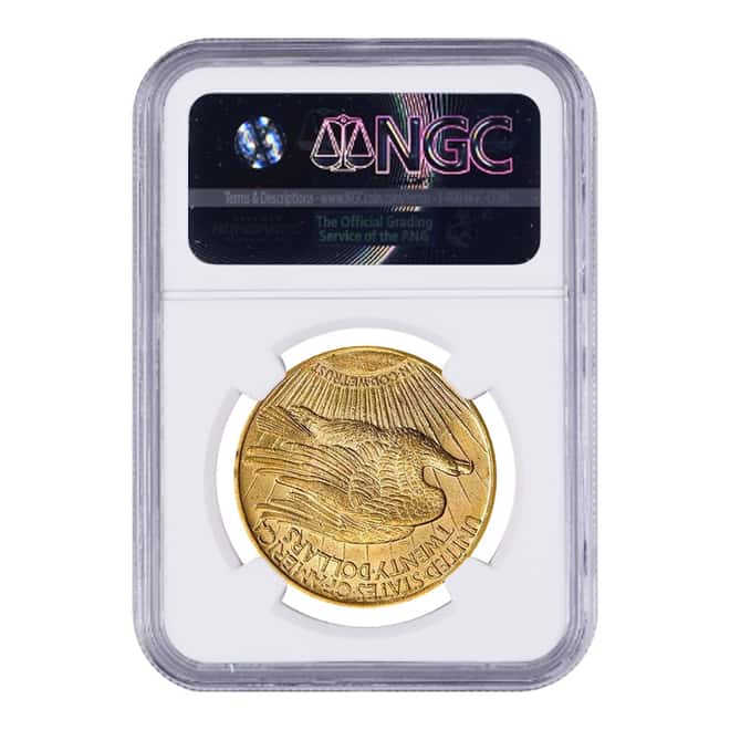 1908 D $20 Gold Saint Gaudens Double Eagle Motto NGC MS 62