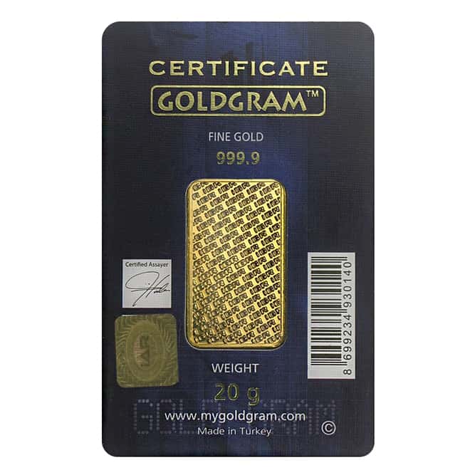 20 gram Istanbul Gold Refinery (IGR) Bar .9999 Fine (In Assay)