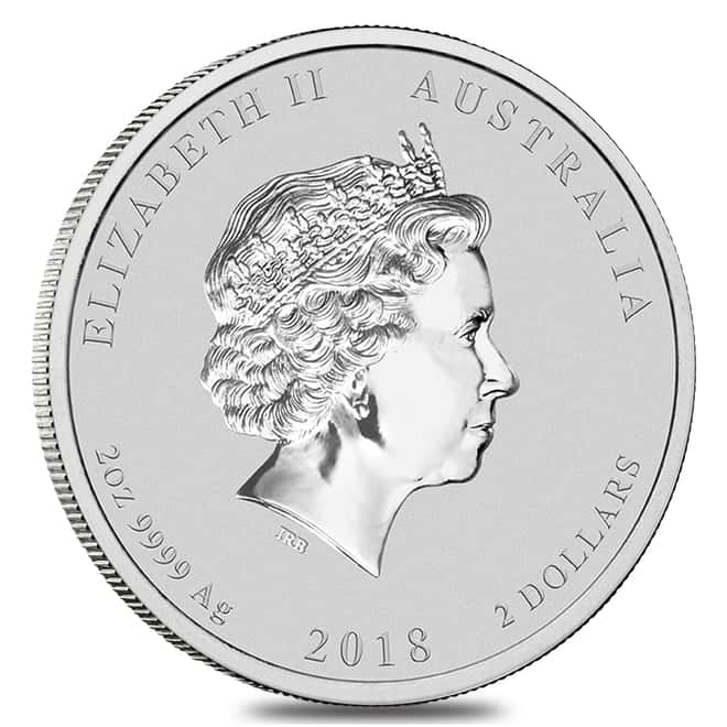 2018 2 oz Silver Lunar Year of The Dog BU Australian Perth Mint In Cap