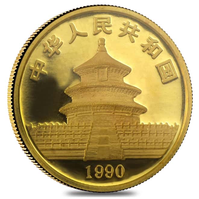 1990 1 oz Chinese Gold Panda 100 Yuan Large Date BU (Sealed)