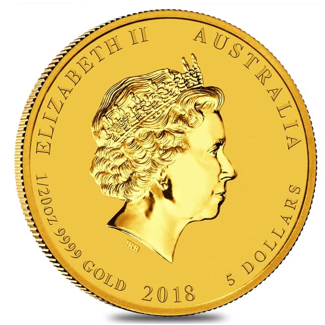 2018 1/20 oz Gold Lunar Year of The Dog BU Australia Perth Mint In Cap