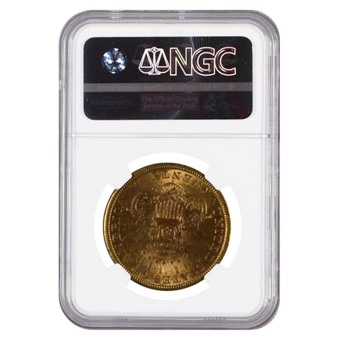 1866 S $20 Liberty Head Double Eagle Gold Coin Motto NGC AU 53