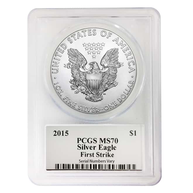 2015 1 oz Silver American Eagle PCGS MS 70 First Strike (John Mercanti Signature Label) 