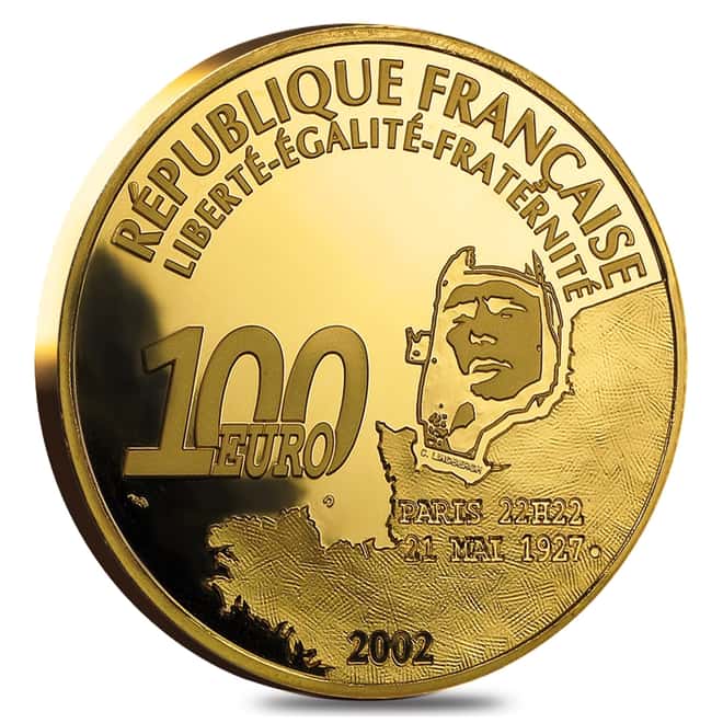 2002 France 5 oz 100 Euro Charles Lindbergh 75th Anniv Proof Gold Coin (w/Box & COA)
