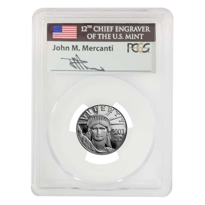 2003 W 1/4 oz $25 Proof Platinum American Eagle PCGS PF 70 DCAM (John Mercanti Signature Label)