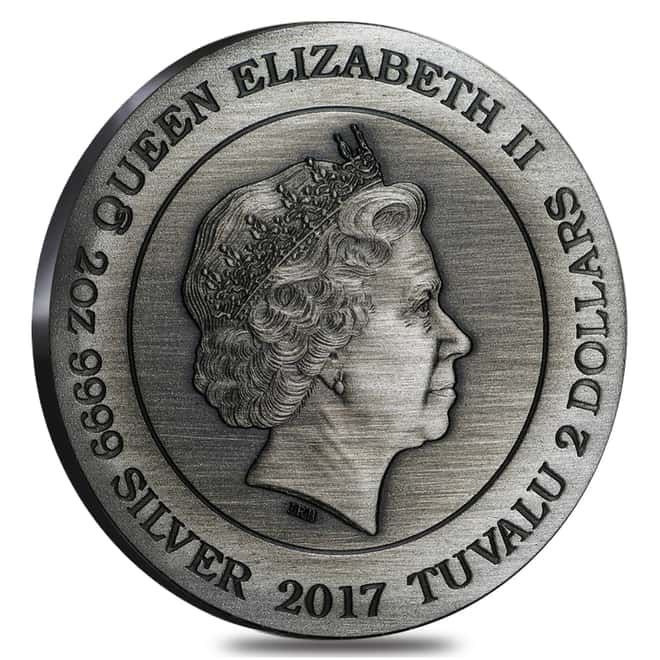 2017 2 oz Tuvalu Norse Goddesses Frigg Antiqued High Relief Silver Coin (w/Box&COA)
