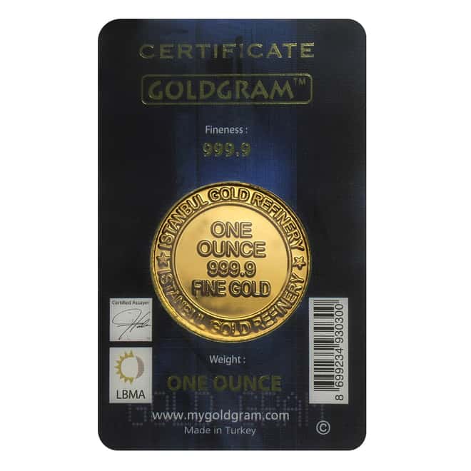 1 oz Istanbul Gold Refinery (IGR) Round .9999 Fine (In Assay)