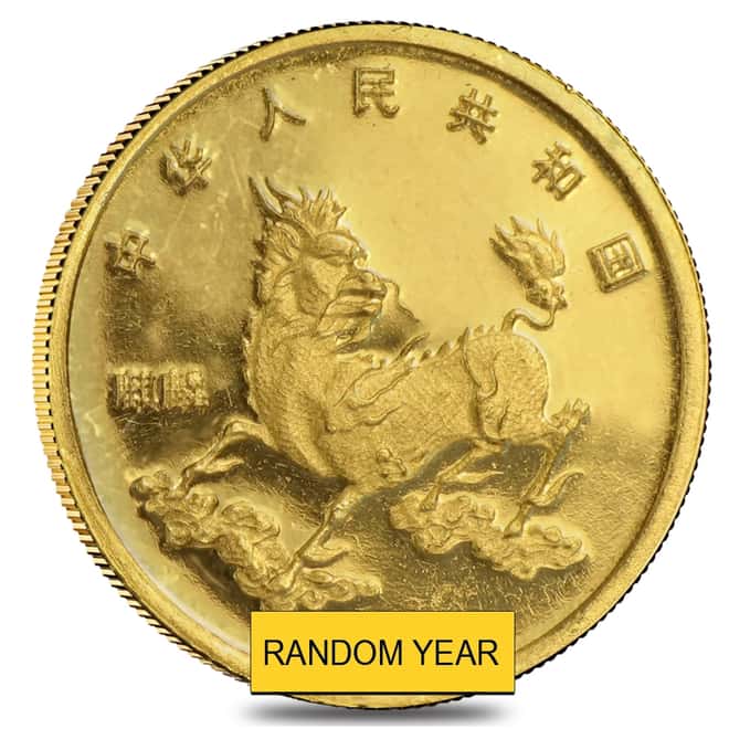China 1/20 oz Gold Unicorn 5 Yuan (Random Year, Abrasions)