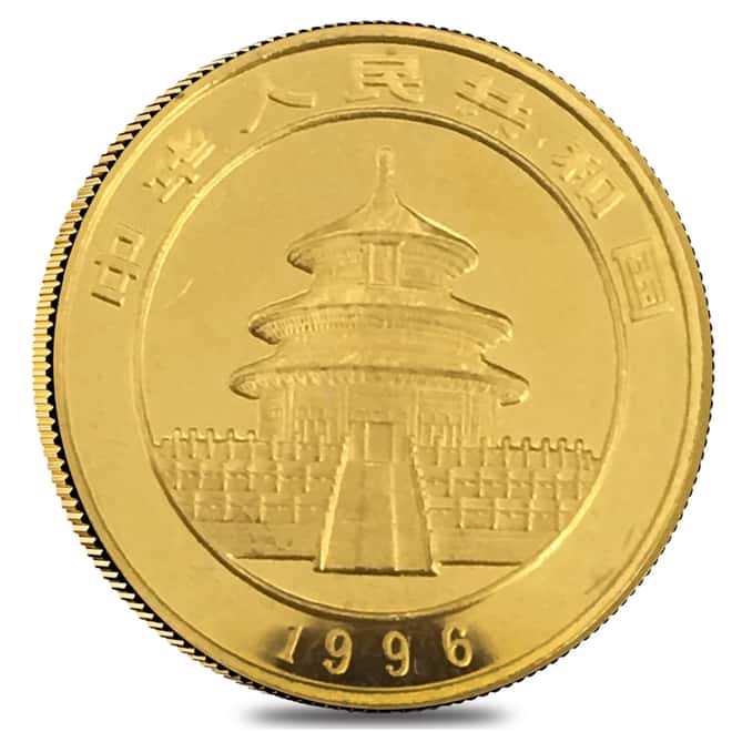 1996 1 oz Chinese Gold Panda 100 Yuan Large Date Avg Circ (Not Sealed)