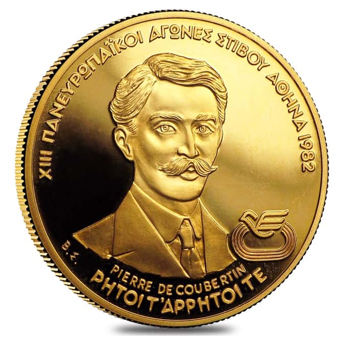 Greece 5000 Drachmai Pan-European Games Proof Gold Coin AGW 0.3617 oz (Random Year)