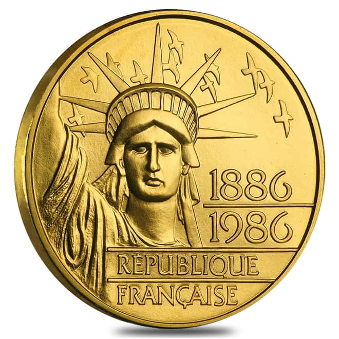 1986 France 100 Francs Statue of Liberty Gold Coin AGW .5 oz BU/Proof
