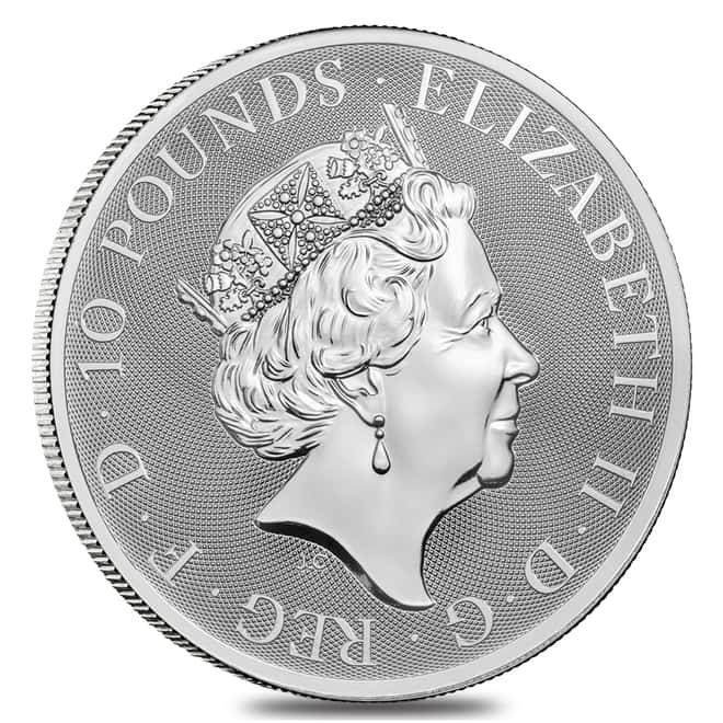 2018 Great Britain 10 oz Silver Queen's Beast (Griffin) Coin .9999 Fine BU In Cap