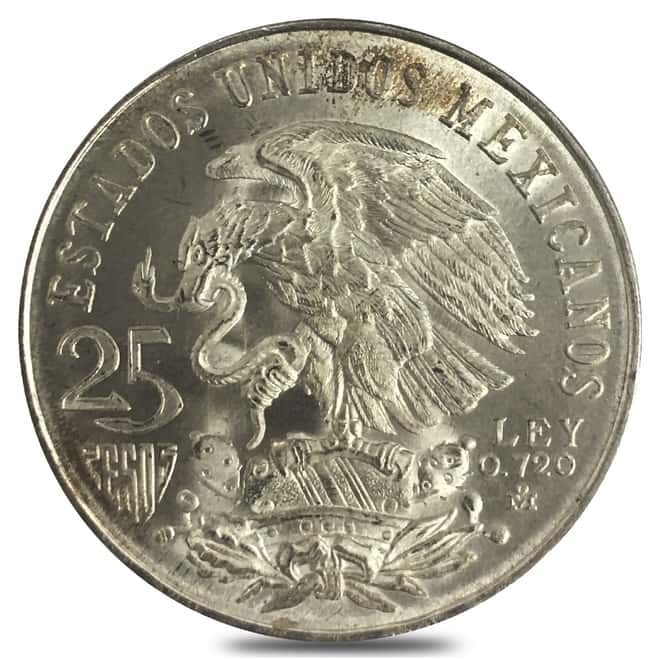 1968 Mexico 25 Pesos Olympics Silver Coin AU/BU ASW .5209 oz