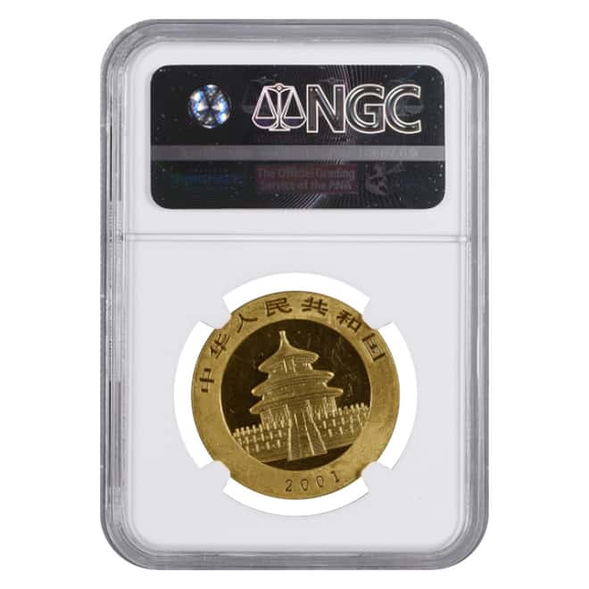 2001 1 oz Chinese Gold Panda 500 Yuan NGC MS 62