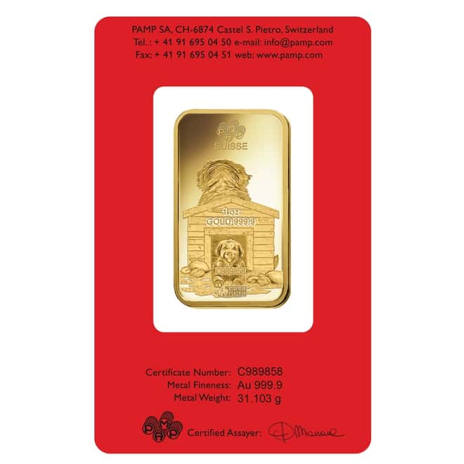 1 oz PAMP Suisse Year of the Dog Gold Bar (In Assay)