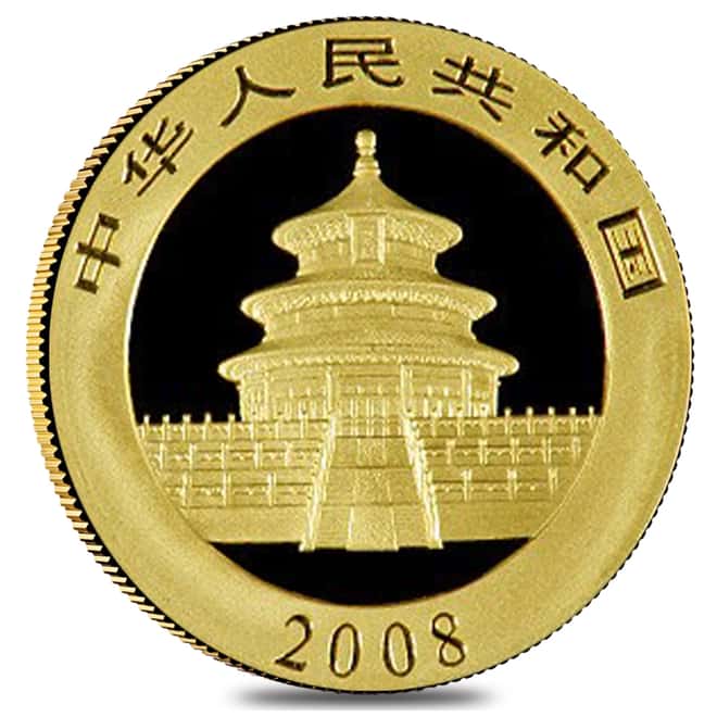 2008 1 oz Chinese Gold Panda 500 Yuan Coin BU (Sealed)