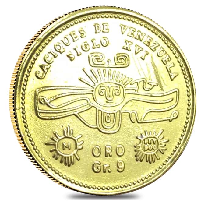 Venezuela 9 Gramos Indian Chiefs Gold Coin AGW .2604 oz Scruffy (Random Design)