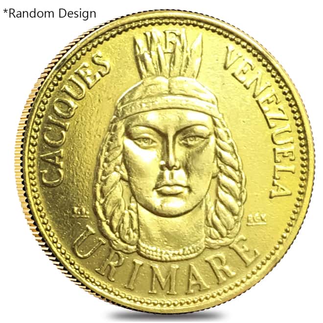 Venezuela 9 Gramos Indian Chiefs Gold Coin AGW .2604 oz Scruffy (Random Design)