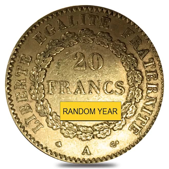 20 Francs French Lucky Angel Gold Coin AGW .1867 oz AU (Random Year)