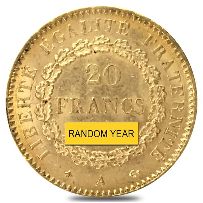 20 Francs French Lucky Angel Gold Coin AGW .1867 oz BU (Random Year)