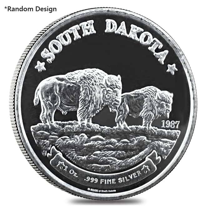 1 oz Silver South Dakota Bison Round .999 Fine (Random Design)