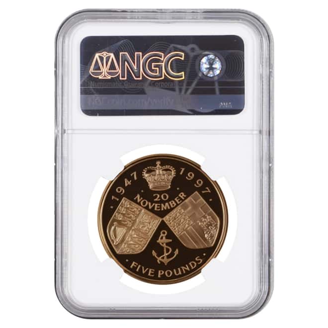 1997 Great Britain Proof Gold 5 Pounds Royal Wedding Anniv NGC PF 69 UCAM