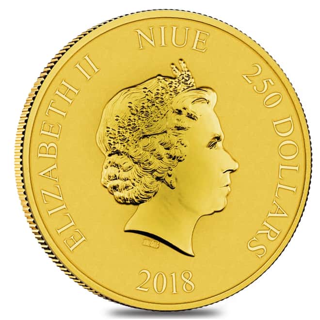 2018 1 oz Niue Gold $250 Disney Year of the Dog BU In Cap